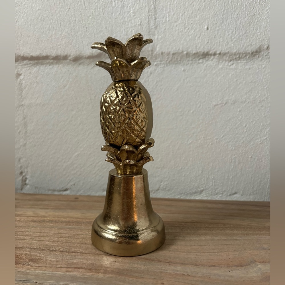 Vintage Pineapple Metal Brass Gold Tone Bell 7" Decor